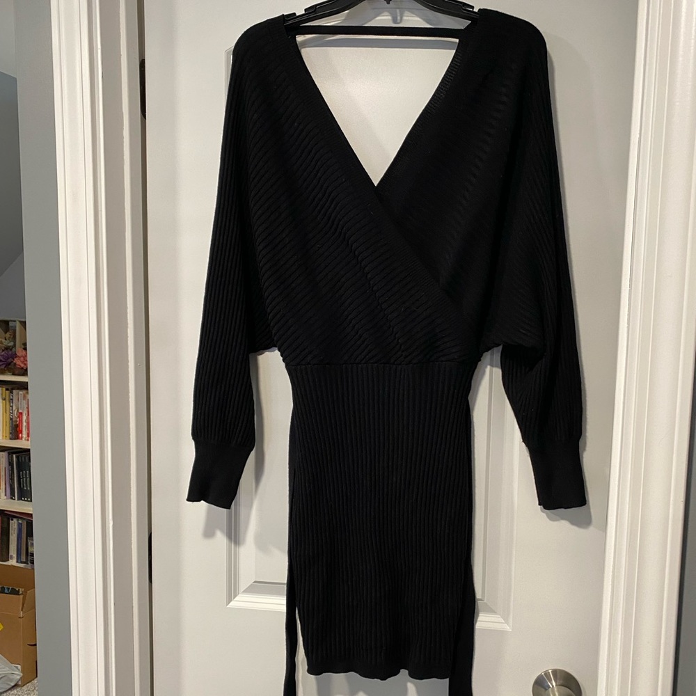 Black Sweater Wrap Dress